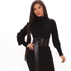 Black Sweater dress NWT Price Firm turtleneck wide sleeves flared hem